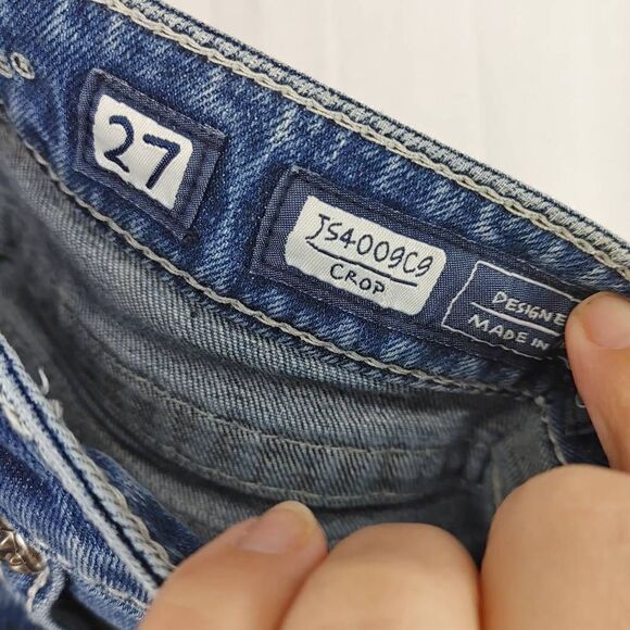 Miss Me Womens Crop Jeans Blue Denim Distressed Thick Stitches Size 27 - EUC!. J - Picture 7 of 7